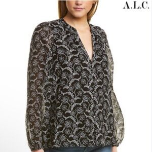 A.L.C. Blouse Black White Patterned Top Adara lined silk cotton 2